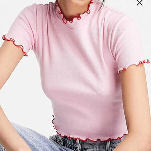 Pink and red ruffle crop top